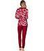 Rode damespyjama met boorden lange mouwen Autumn Flower