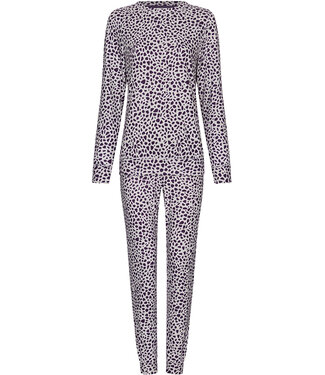 Pastunette Donkerpaarse fleece damespyjama lange mouwen Chic Animal
