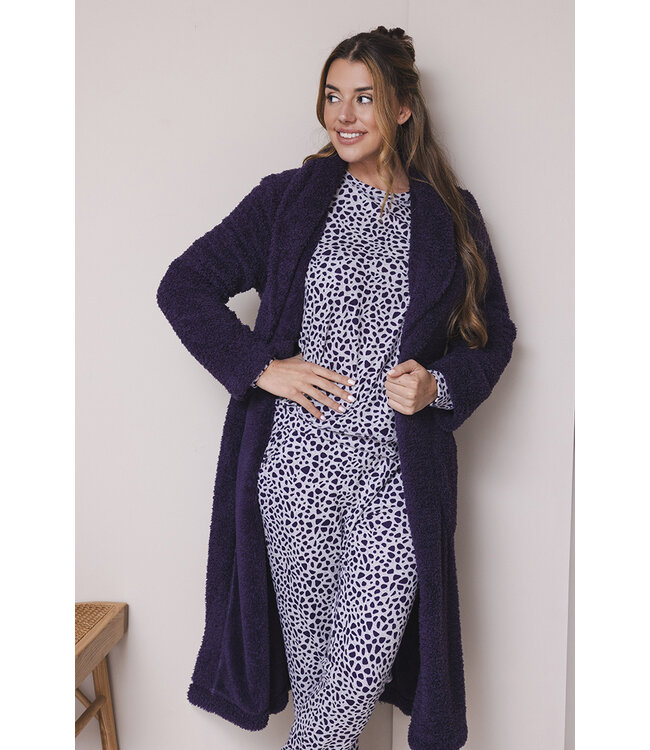 Dark purple fleece long sleeved pyjama Chic Animal