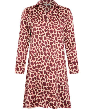 Pastunette Premium Dark red cuddle satin nightdress full button long sleeves Soft Animal