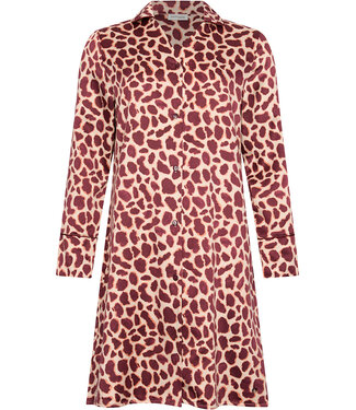 Pastunette Premium Donkerrood cuddle satin nachthemd knoopsluiting lange mouwen Soft Animal