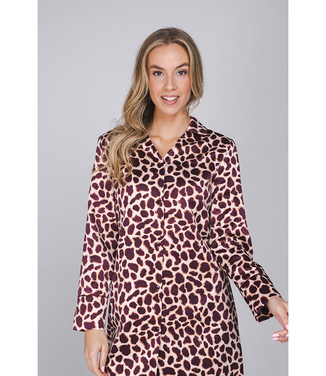 Donkerrood cuddle satin nachthemd knoopsluiting lange mouwen Soft Animal