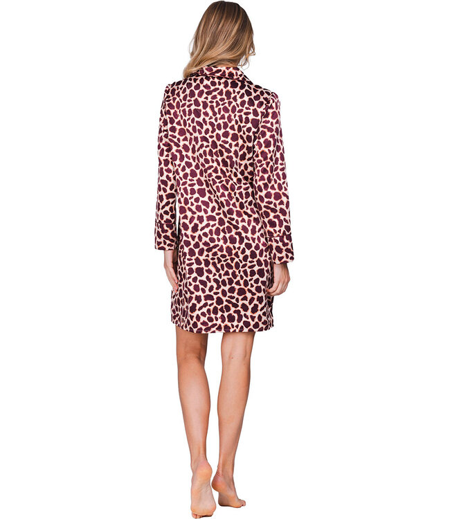 Dark red cuddle satin nightdress full button long sleeves Soft Animal