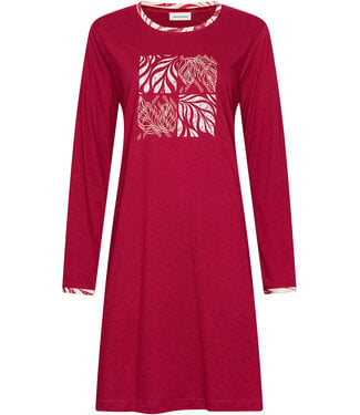 Pastunette Dark red organic cotton long sleeved nightdress Graphic Leaves