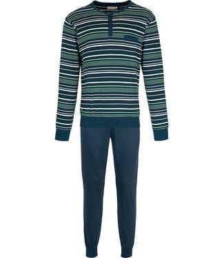 Pastunette for Men Dark blue cotton interlock long sleeved men's pyjama Stripey Green