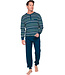 Dark blue cotton interlock long sleeved men's pyjama Stripey Green