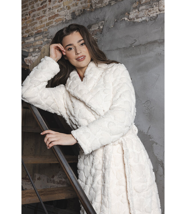 Off-white fleece jacquard wrap morning gown long True Love