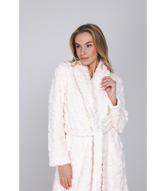 Off-white fleece jacquard wrap morning gown long True Love