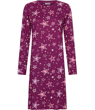 MyRebelle Donkerpaars katoenen nachthemd met lange mouwen Fabulously Starry
