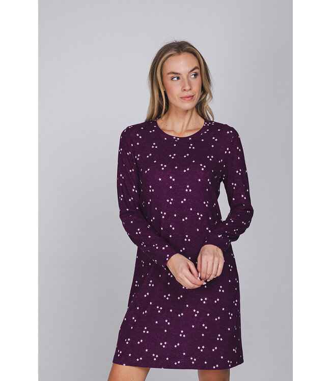 Donkerpaars katoenen nachthemd met lange mouwen Fabulously Starry