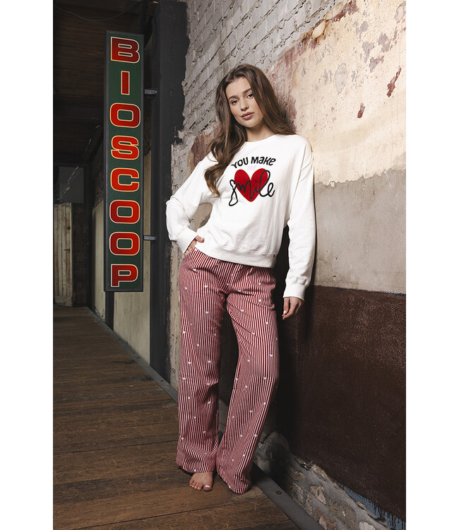 Red pyjama french terry top with kangaroo pocket True Love