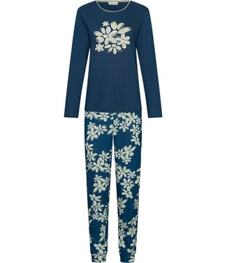 Pastunette Dark blue organic cotton long sleeved pyjama Flower Blooms