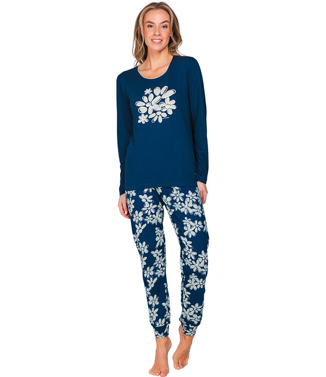 Dark blue organic cotton long sleeved pyjama Flower Blooms