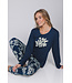 Dark blue organic cotton long sleeved pyjama Flower Blooms