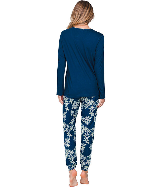Dark blue organic cotton long sleeved pyjama Flower Blooms