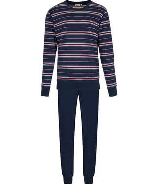 Pastunette for Men Donkerblauwe katoenen heren pyjama lange mouwen Horizontal Stripes