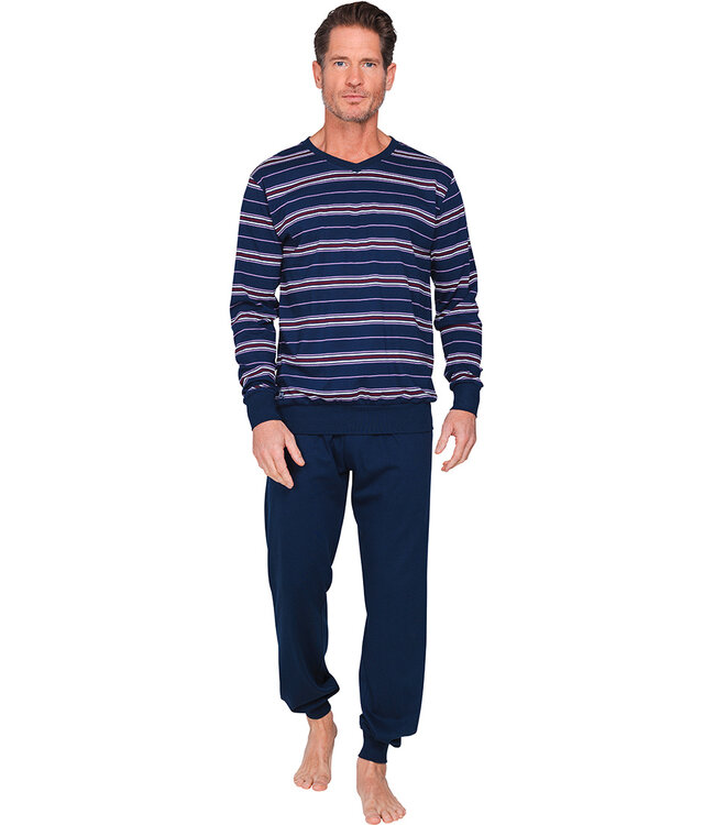 Dark blue cotton long sleeved men's pyjama Horizontal Stripes