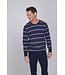 Donkerblauwe katoenen heren pyjama lange mouwen Horizontal Stripes