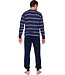 Donkerblauwe katoenen heren pyjama lange mouwen Horizontal Stripes