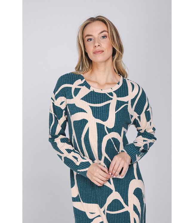 Donkergroen nachthemd met boorden lange mouwen Artistic Fashion