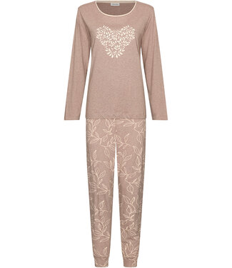 Pastunette Beige bio-katoenen damespyjama lange mouw Leafy Love