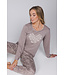 Beige bio-katoenen damespyjama lange mouw Leafy Love