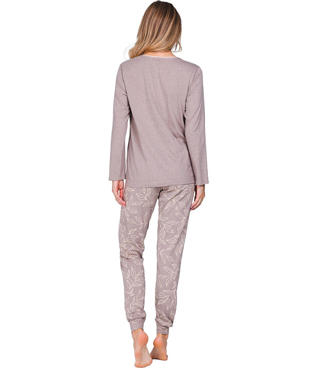 Beige bio-katoenen damespyjama lange mouw Leafy Love