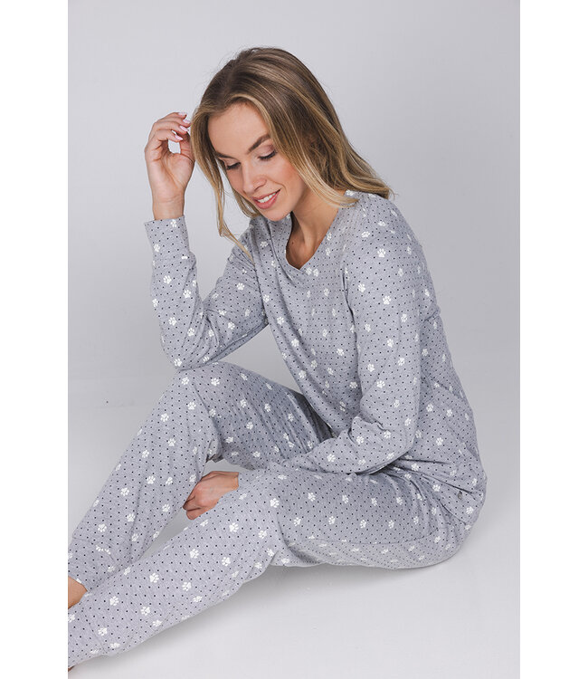 Grey pyjama with V-neck and long sleeves Paw Prints