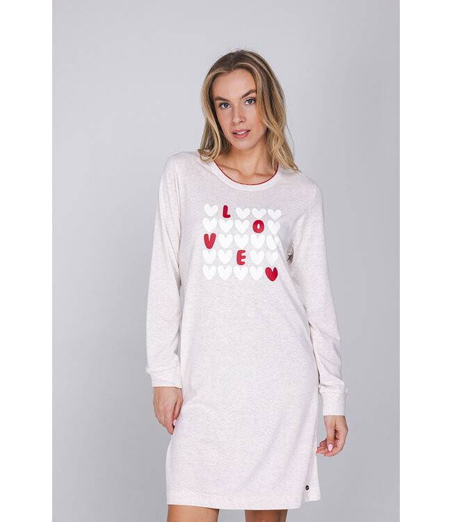 Beige nachthemd met lange mouwen en boorden True Love