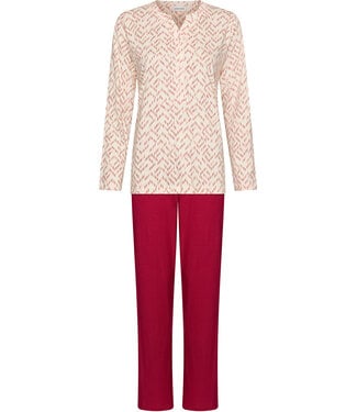 Pastunette Dark red organic cotton long sleeved pyjama Mini Graphic Leaves