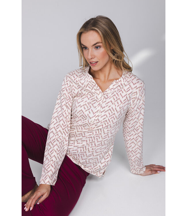 Dark red organic cotton long sleeved pyjama Mini Graphic Leaves