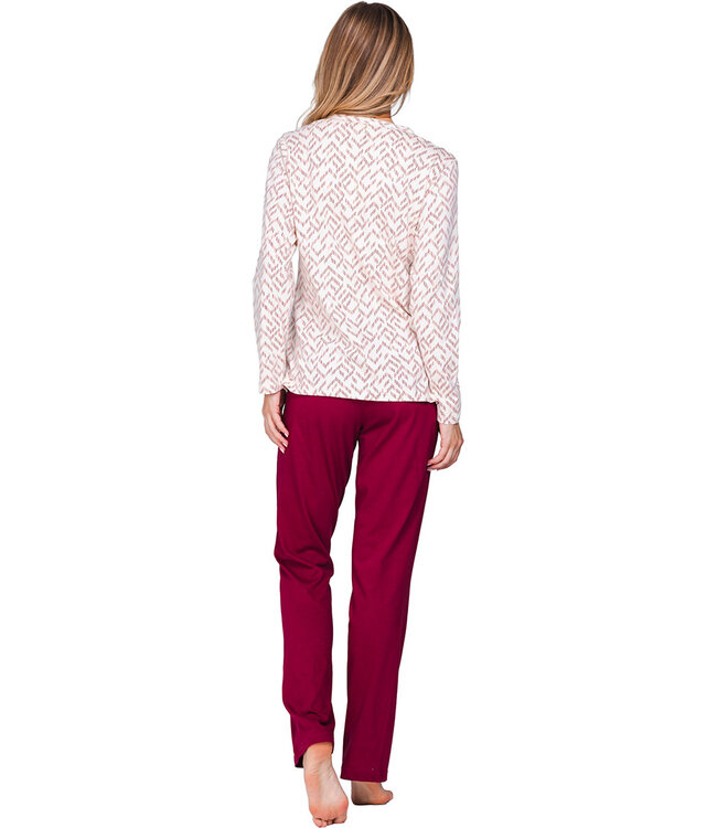 Dark red organic cotton long sleeved pyjama Mini Graphic Leaves