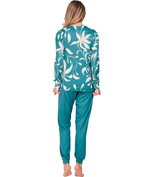 Dark green ladies pyjama with long sleeves Artistic Flower