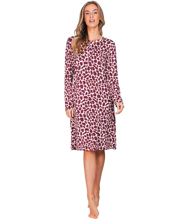 Donkerrood modal nachthemd knoopsluiting lange mouwen Soft Animal