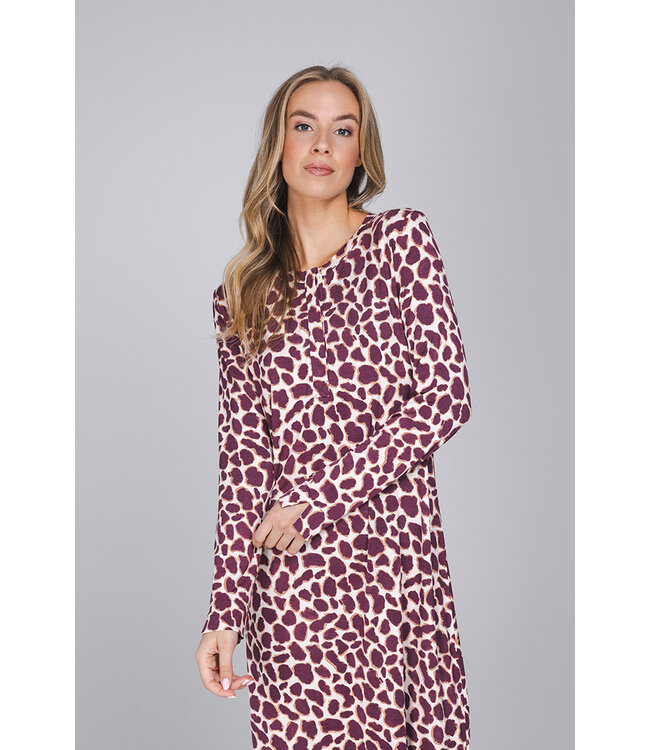 Dark red modal nightdress button front long sleeves Soft Animal