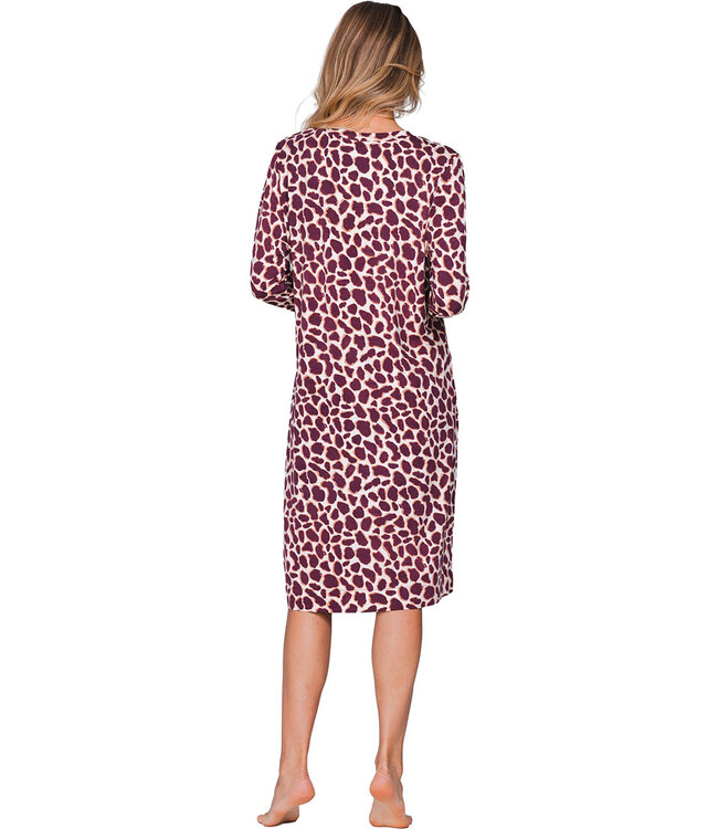 Donkerrood modal nachthemd knoopsluiting lange mouwen Soft Animal