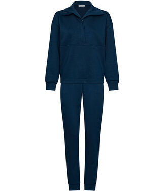 Pastunette Premium Donkerblauw huispak met rits en boorden lange mouwen Stylish Comfort
