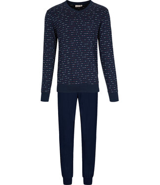 Pastunette for Men Donkerblauwe katoenen heren pyjama lange mouwen Multi Lines
