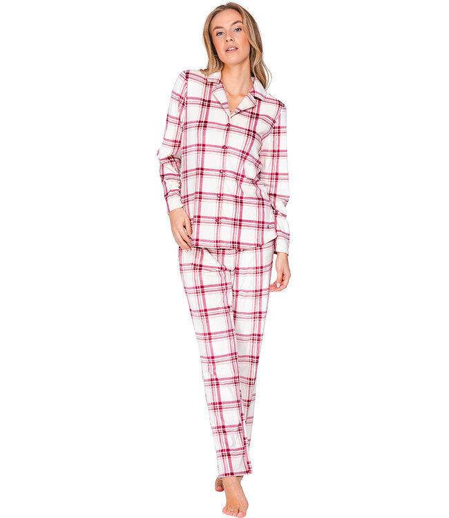 Dark red fleece long sleeved pyjama Soft Checks