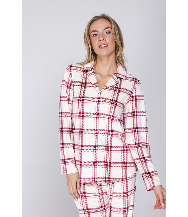 Dark red fleece long sleeved pyjama Soft Checks