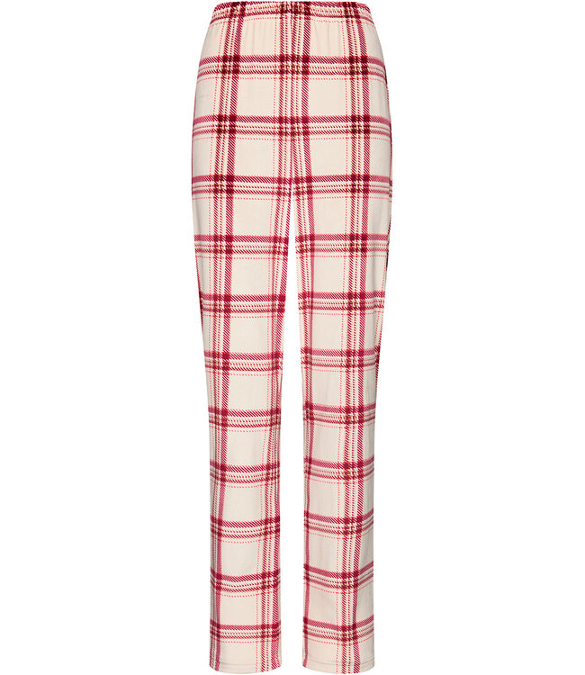 Donkerrode fleece damespyjama lange mouw Soft Checks