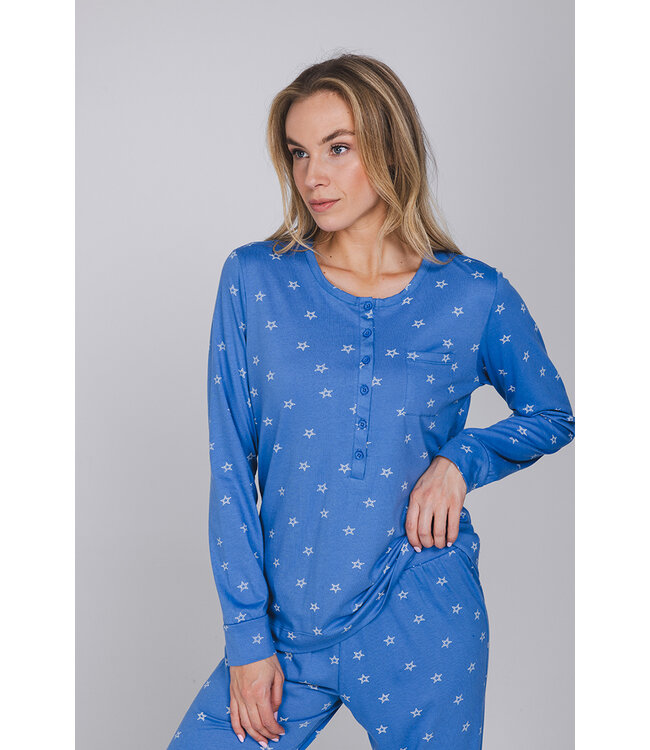 Blue organic cotton pyjama button front Trendy Stars