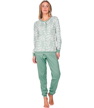 Pastunette Light green cotton interlock long sleeved pyjama Vintage Paisley