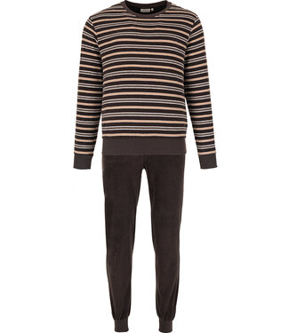 Pastunette for Men Dark grey cotton-terry long sleeved men's pyjama Stripey Comfort