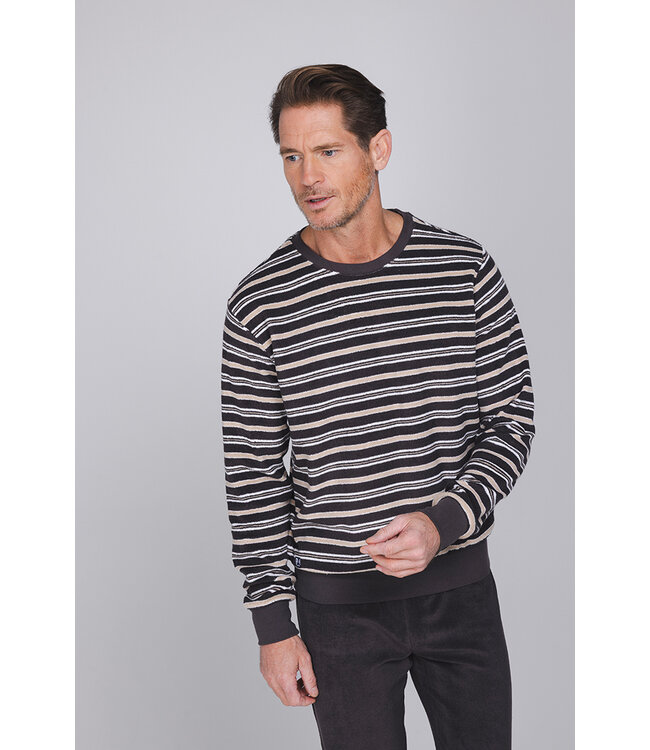 Dark grey cotton-terry long sleeved men's pyjama Stripey Comfort