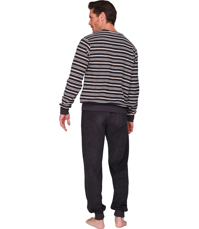 Dark grey cotton-terry long sleeved men's pyjama Stripey Comfort