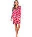 Red satin stretch nightdress full button long sleeves Autumn Flower