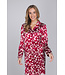 Rood satin stretch nachthemd knoopsluiting lange mouwen Autumn Flower