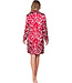 Rood satin stretch nachthemd knoopsluiting lange mouwen Autumn Flower
