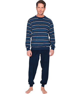 Robson Dark blue cotton-terry men's pyjama Horizontal Blue Stripes